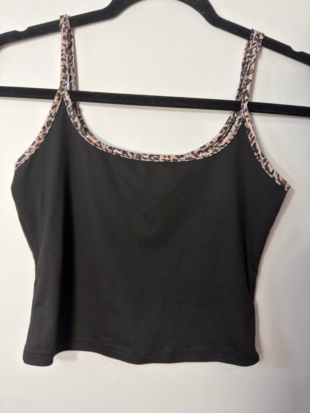 SHEIN Black Camisole with Leopard-Trim Straps